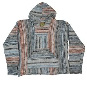 Baja Joe Hoodie L Mexican Drug Rug Poncho Hippie Boho Surf Sweatshirt Pullover